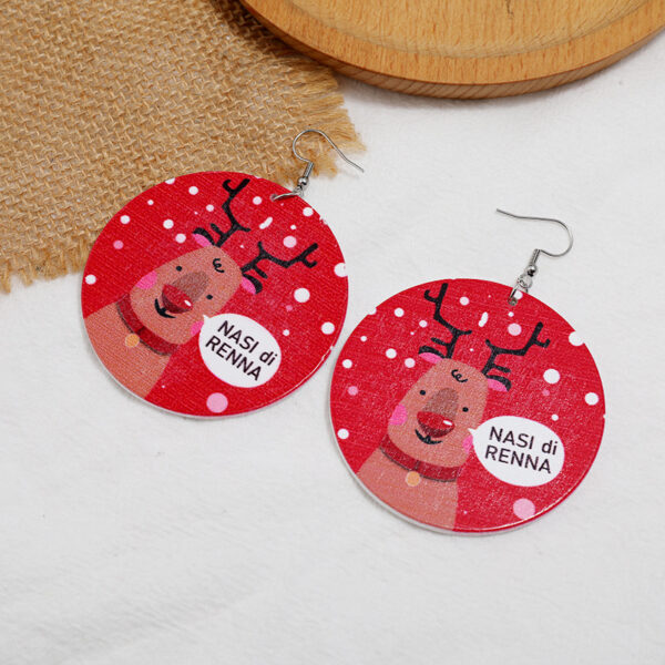 Wholesale Round Elk Santa Claus Wood Earrings