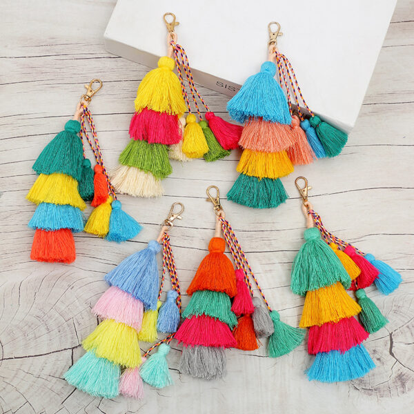Wholesale Braided Colorful Tassel Pendant Alloy Keychain