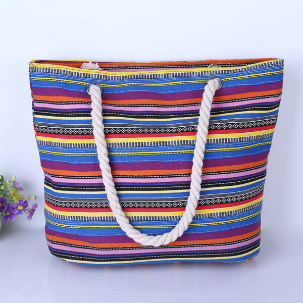 Wholesale Three-color Striped Hemp Rope Handle Canvas Bag