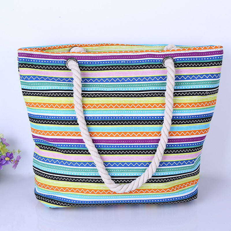 Wholesale Three-color Striped Hemp Rope Handle Canvas Bag