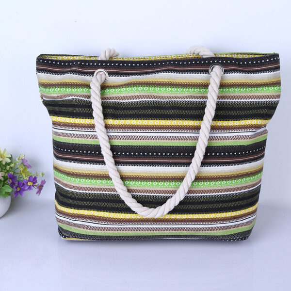 Wholesale Three-color Striped Hemp Rope Handle Canvas Bag