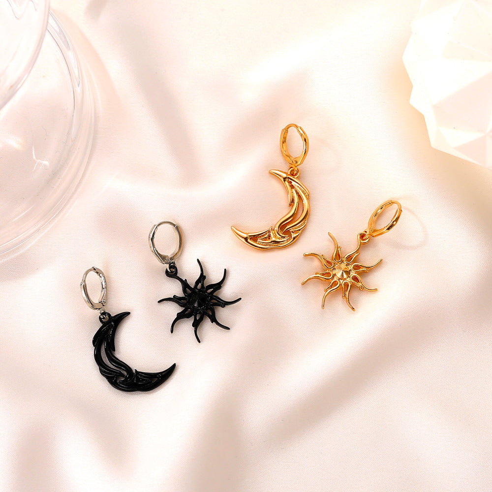 Wholesale Sun Moon Earrings Asymmetrical Abstract Art Earrings