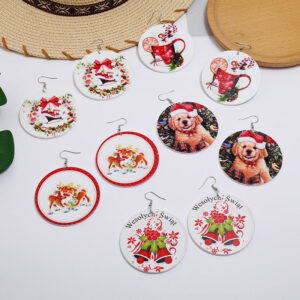 Wholesale Christmas Log Printed Bells Hypoallergenic Earrings