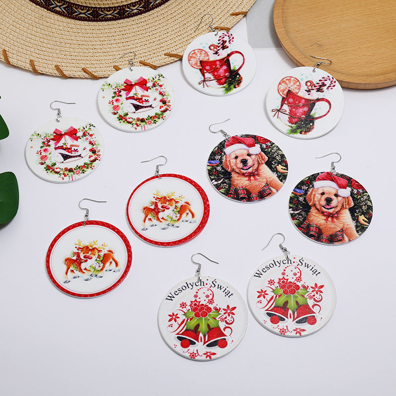 Wholesale Christmas Log Printed Bells Hyallergenic Earrings