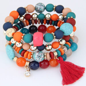 Wholesale Round Bead Tassel Women Beaded Multilayer Stretch Beaded Bracelet