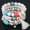 Wholesale Round Bead Tassel Women Beaded Multilayer Stretch Beaded Bracelet