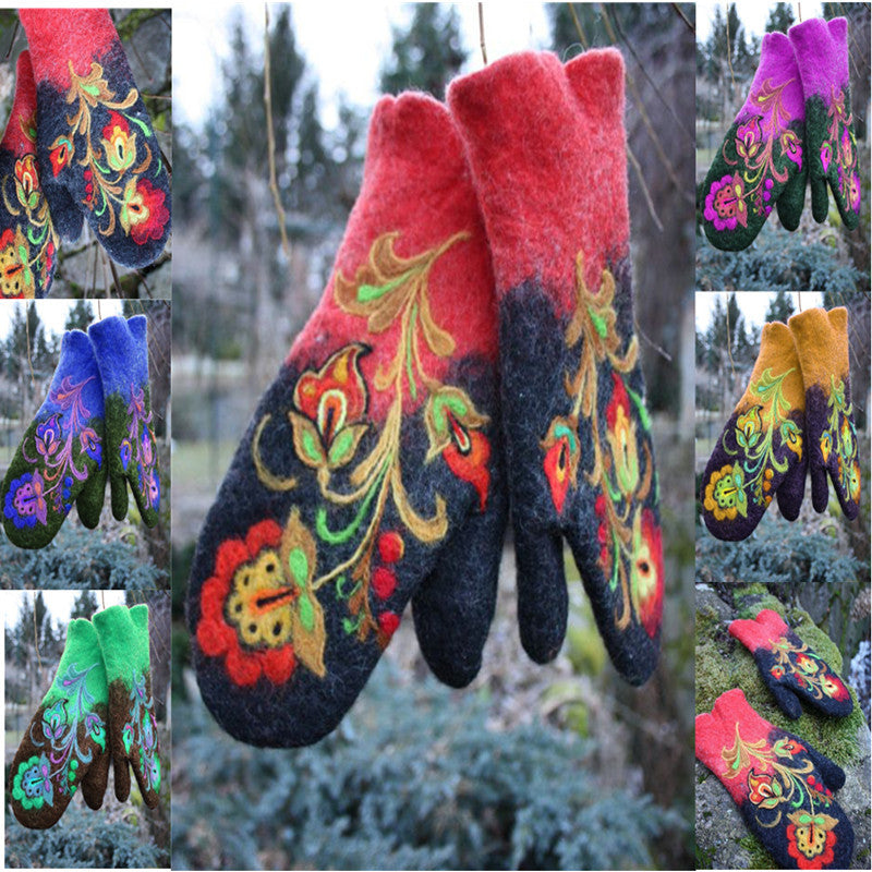 Wholesale Thickened Color Matching Embroidered lyester Gloves