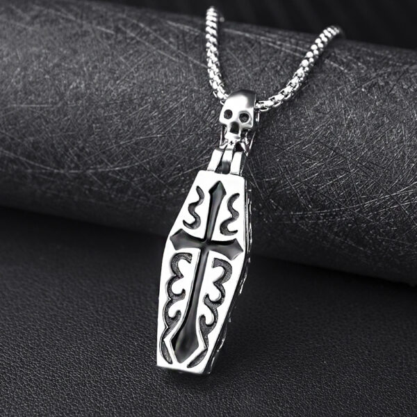 Wholesale Grim Reaper Titanium Steel Cross Coffin Men Necklace