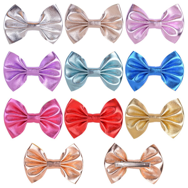 Wholesale Candy Color Leather Bow Hair Clips