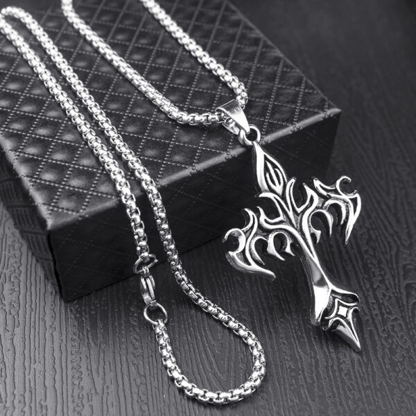 22096395884_620294348 Wholesale Steel Warrior Cross Amulet Pendant Stainless Steel Necklaces