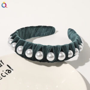 Woven flannel pearl headband -10 Peacock Green / Qiyue factory direct sales (can be customized)