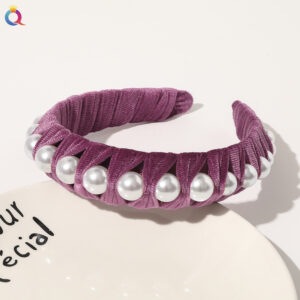 Woven flannelette pearl headband -6 bean powder / Qiyue factory direct sales (can be customized)