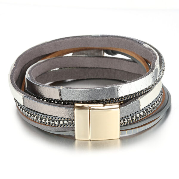 Wholesale Color Matching Elliptical Crushed Stone Magnetic Buckle Multi-layer Leather Bracelet
