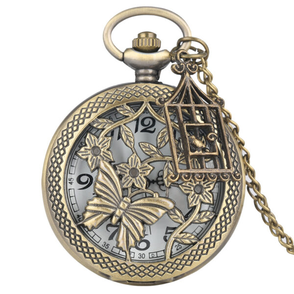 Wholesale Hollow Butterfly Pocket Watch Plus Flat Birdcage Accessories Quartz Alloy Pocket Watch