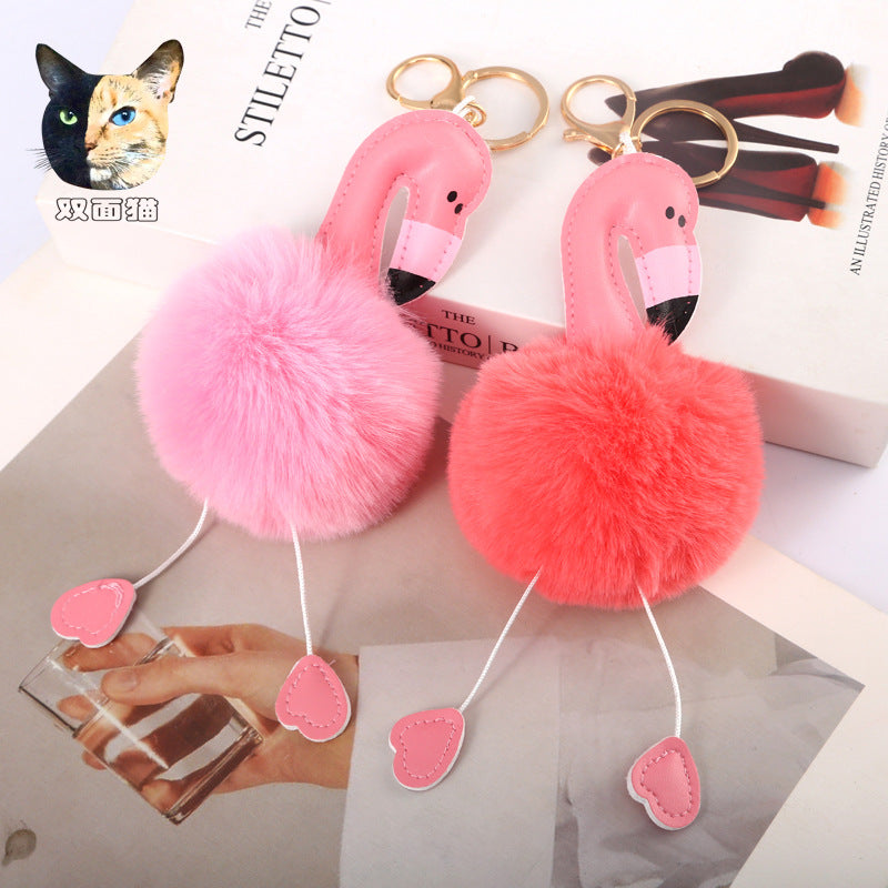 Wholesale Flamingo Faux Rex Rabbit Keychains