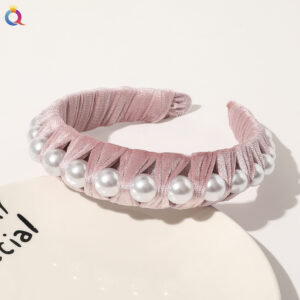 Woven flannel pearl headband -15 Pink / Qiyue factory direct sales (can be customized)