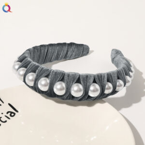 Woven Flannel Pearl Headband-No.9 Grey / Qiyue factory direct sales (can be customized)