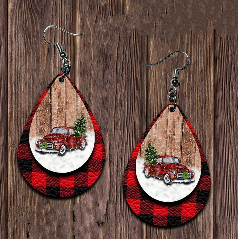 Wholesale Christmas Tree Car Leather oplet Earrings