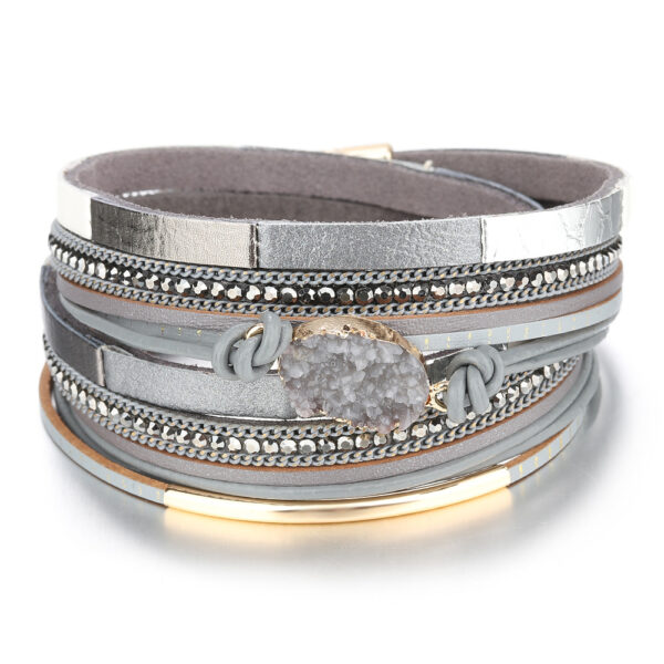 Wholesale Color Matching Elliptical Crushed Stone Magnetic Buckle Multi-layer Leather Bracelet