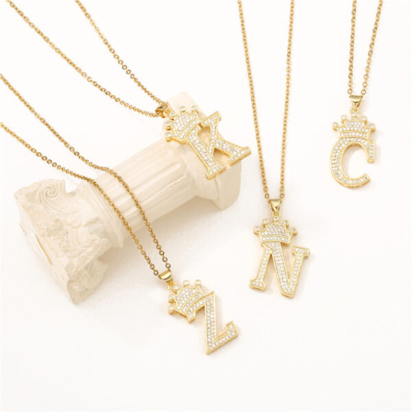 Wholesale Gold Plated Zirconia Letter Copper Necklace