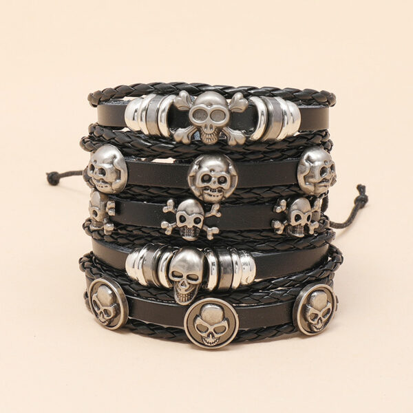 22408860805_2118088041 Wholesale Beaded Skull Halloween Leather Bracelet