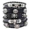 22408863675_2118088041 Wholesale Beaded Skull Halloween Leather Bracelet