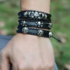 22408881020_2118088041 Wholesale Beaded Skull Halloween Leather Bracelet