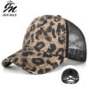 Wholesale Leopard Print Cross Elastic Ponytail Baseball Cap