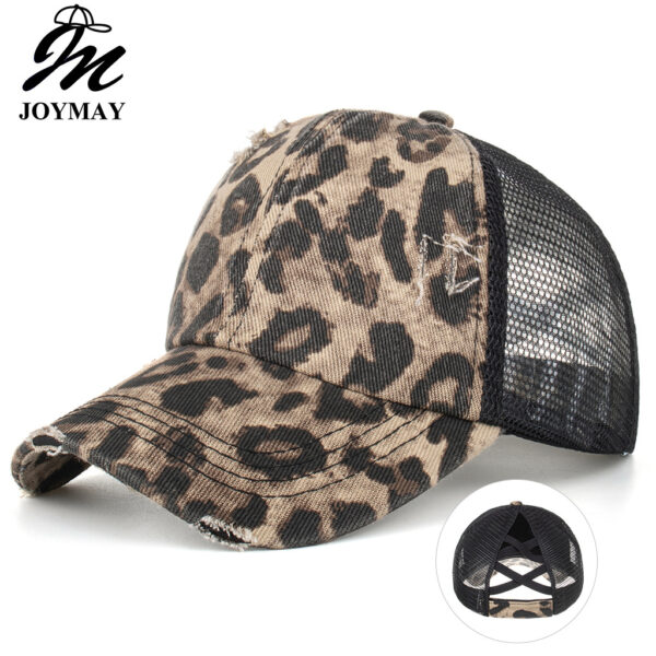 Wholesale Leopard Print Cross Elastic Ponytail Baseball Cap