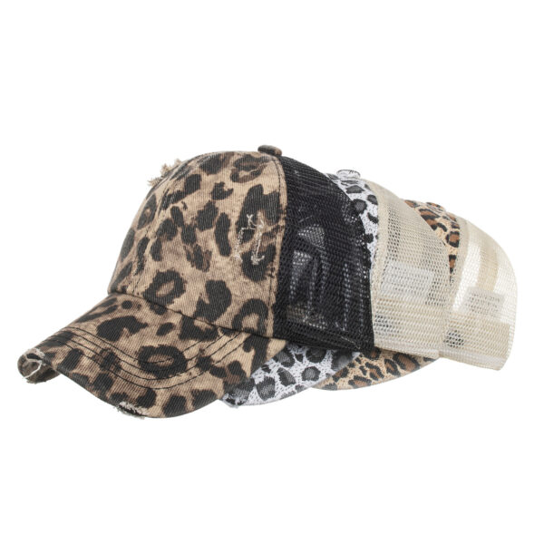 Wholesale Leopard Print Cross Elastic Ponytail Baseball Cap