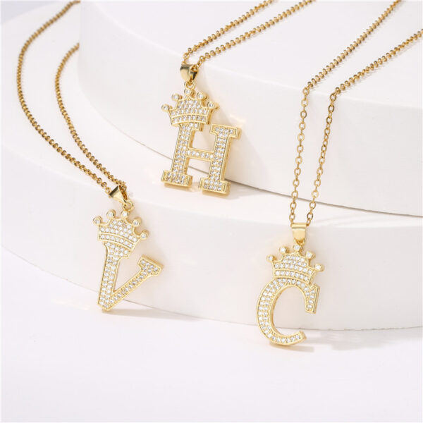 Wholesale Gold Plated Zirconia Letter Copper Necklace