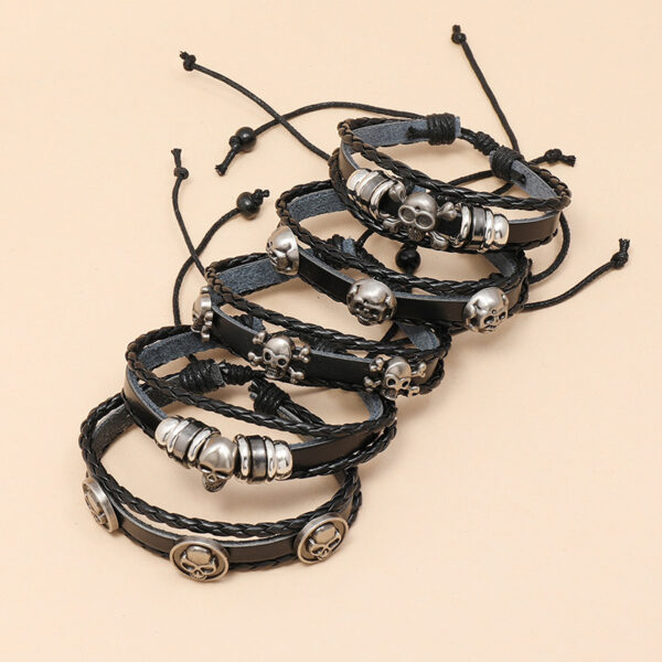 22491655273_2118088041 Wholesale Beaded Skull Halloween Leather Bracelet