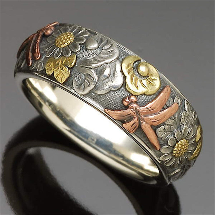 Wholesale Vintage Engraved Flowers agoy Suower Ring