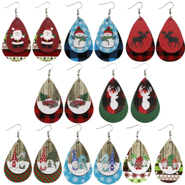 Wholesale Christmas Santa Claus Water Drop Leather Earrings