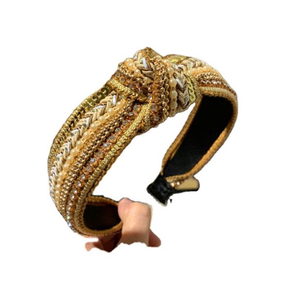 Wholesale New Fabric Art Diamond Middle Knotted Wide Brim Headband