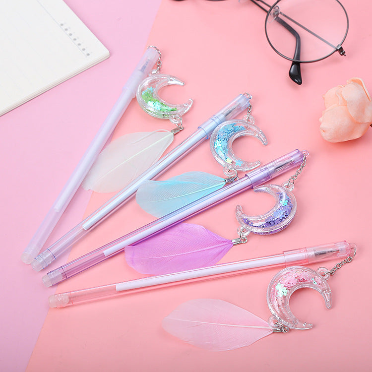 Wholesale Plastic Sequin Moon Feather Pendant Ballint Pen