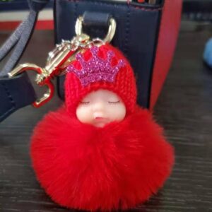 Red Crown doll-single ring buckle / About 7.5cm hair ball plastic buckle
