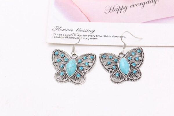 Wholesale Openwork Diamond Butterfly Turquoise Earrings