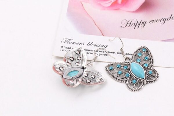 Wholesale Openwork Diamond Butterfly Turquoise Earrings
