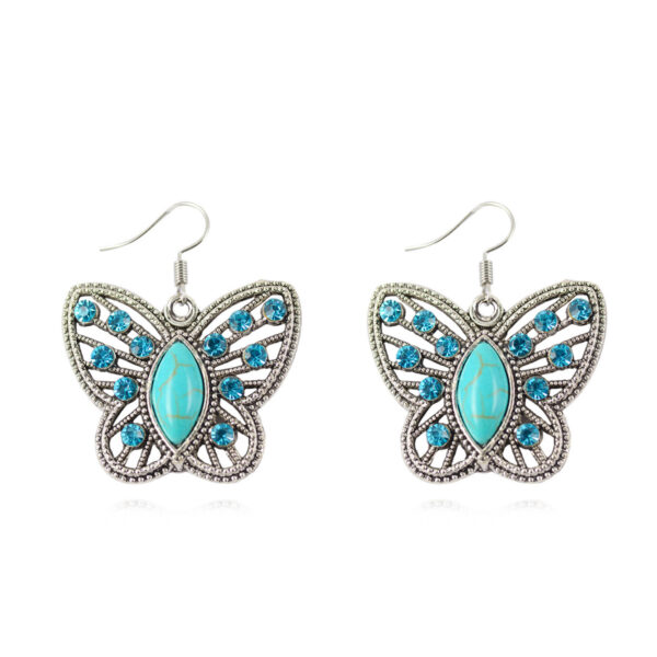 Wholesale Openwork Diamond Butterfly Turquoise Earrings
