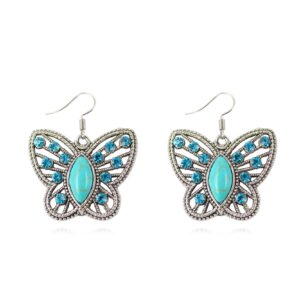 2296800941_924842049 Wholesale Openwork Diamond Butterfly Turquoise Earrings