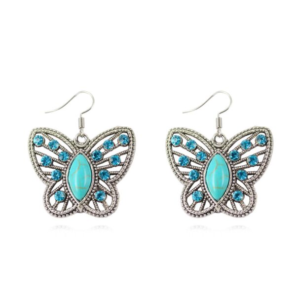 Wholesale Openwork Diamond Butterfly Turquoise Earrings