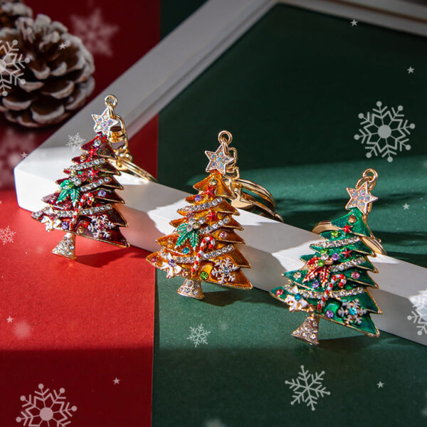 Wholesale Diamond Drip Oil Christmas Tree Zinc Alloy Keychain