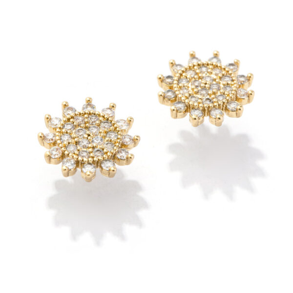 23092851712_127474541 Wholesale Zircon Flash Diamond Sunflower Copper Ear Studs