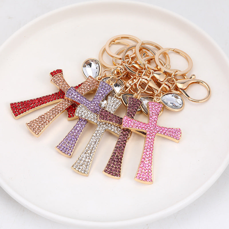 Wholesale Alloy Diamond Cross Key Chain