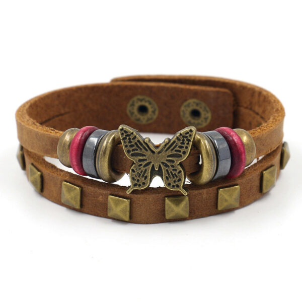 Wholesale butterfly leather bracelet alloy rivet bracelet