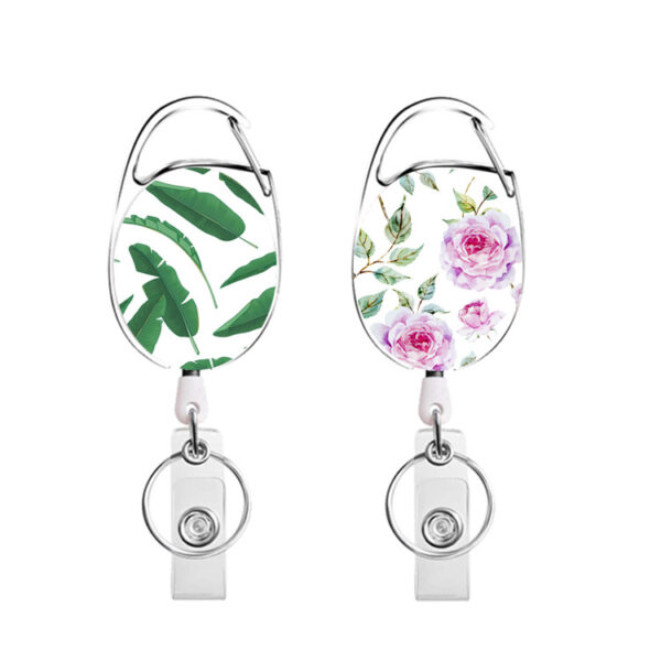 23151506377_1355957071 Wholesale Badge Reels ABS Flower Leopard Pattern Leaf Retractable Keychain