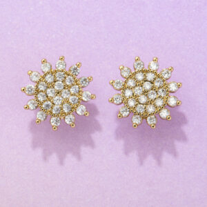 Wholesale Zircon Flash Diamond Sunflower Copper Ear Studs