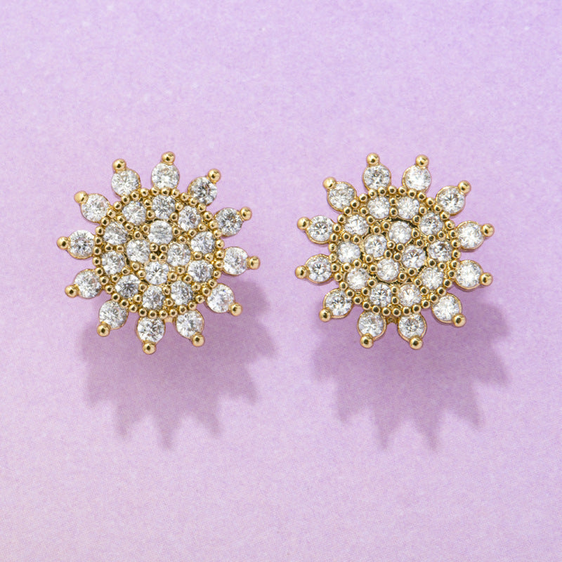 Wholesale Zircon Flash Diamond Suower Copper Ear Studs
