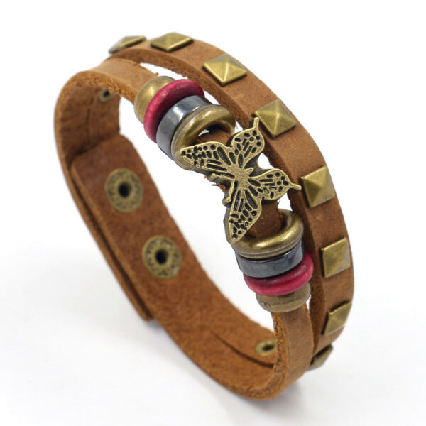 Wholesale butterfly leather bracelet alloy rivet bracelet
